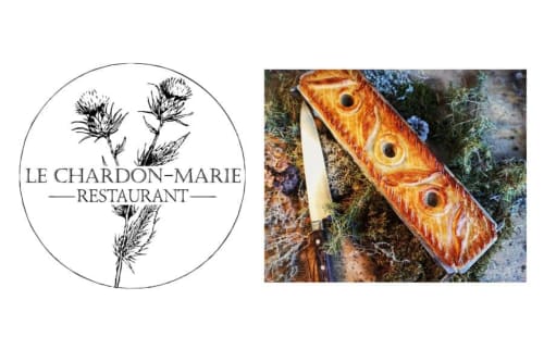 Logo des Restaurants Le Chardon-Marie und rustikales Fischmesser, Moustiers-Sainte-Marie