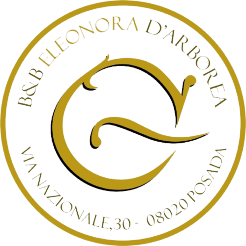 Logo B&B Eleonora D'Arborea, Posada Italia - design elegante con riccioli stilizzati in oro e nero