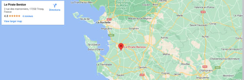 Carte montrant la localisation de Le Pirate Benèze à Trizay, France avec une note de 4,8 étoiles