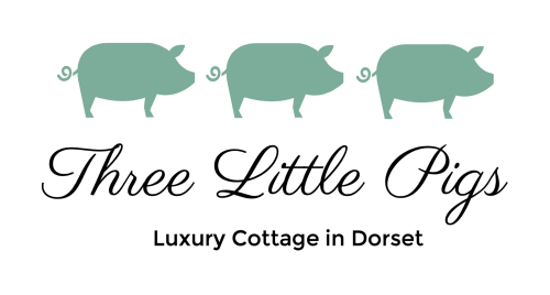 Three Little Pigs luxury cottage logo with pig icons, Dorset accommodation