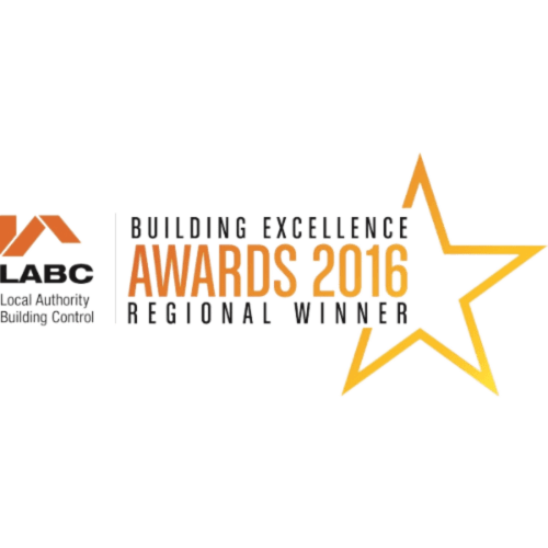 LABC Building Excellence Awards 2016 Regional Winner badge for Three Little Pigs hotel, Blandford Forum