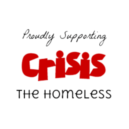 Crisis UK logo with 'Proudly Supporting' text. Three Little Pigs Hotel supports homeless services in Blandford Forum.