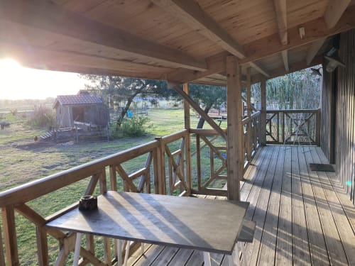 Le gîte de l'aérogrange, la terrasse, location saisonnière, lotissement aéronautique aérodrome de Biscarrosse et Parentis
