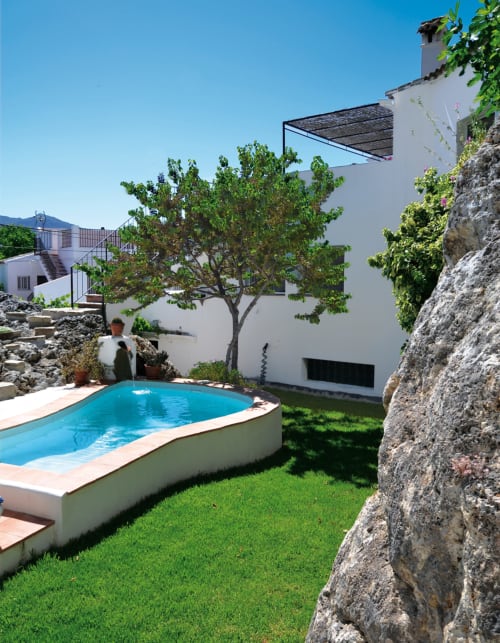 swimming pool with a watered lawn
