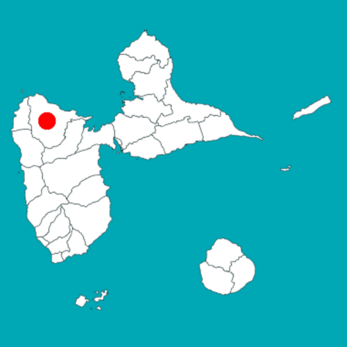 Carte de la Guadeloupe mettant en évidence Sainte-Rose, localisation du gîte Kaz A Bibi