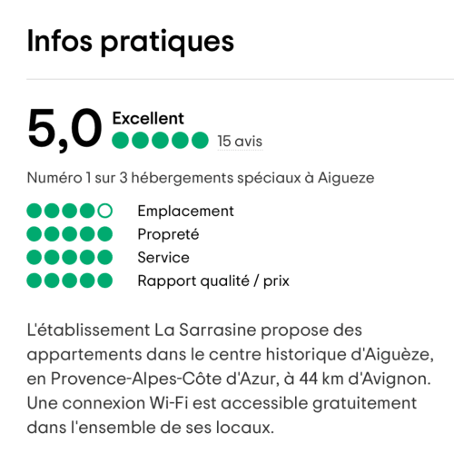 La Sarrasine Gîtes de Vacances Aiguèze Sud de la France AVIS