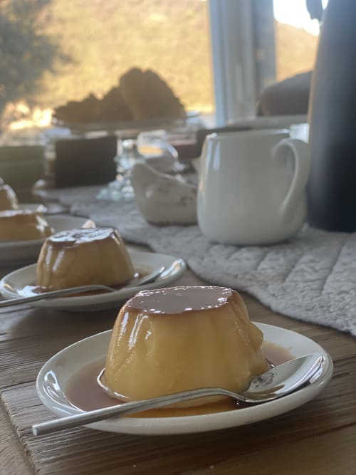 Panna cotta dessert with caramel sauce at Verdolivo B&B in Sale Marasino, Italy