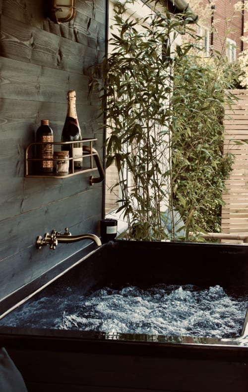 outdoor tub hot tub garden view