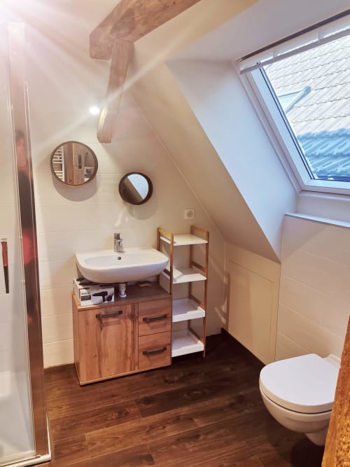 Miroir | Salle de bain | Lavabo | Robinet | Toilette | Fenêtre
