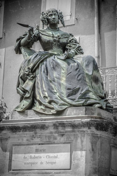 Historic statue of Marie de Rabutin-Chantal at Grignan property, France