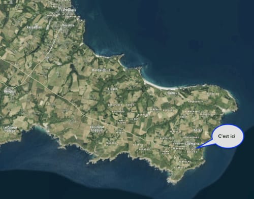 Carte de Belle-Île-en-Mer, Bretagne, montrant la localisation de Locmaria pour la location d'appartement Loc'Maria