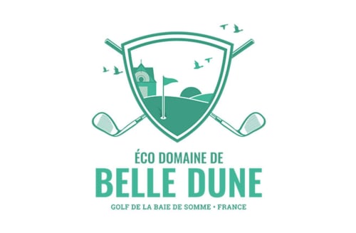 Logo du parcours de golf Éco Domaine de Belle Dune avec blason du club et oiseaux, Baie de Somme