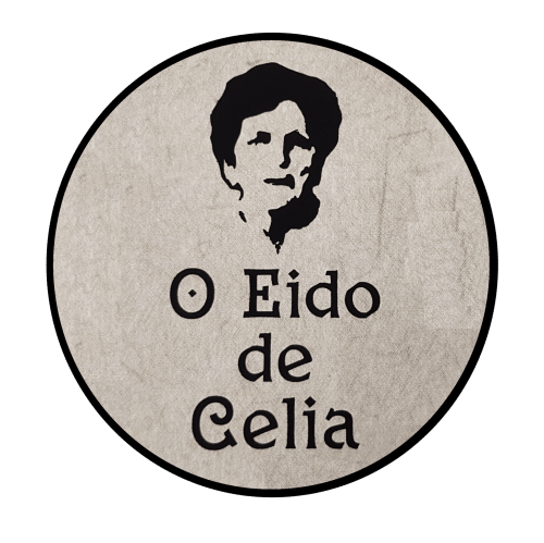 Logotipo de 'O Eido de Celia', alojamiento rural en Guláns, Ponteareas, Pontevedra. El diseño circular presenta el nombre del alojamiento junto a una ilustración en blanco y negro del rostro de una mujer, evocando un estilo rústico y acogedor que representa la esencia del lugar.