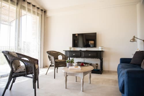 Bright and comfortable living room at Bastide Toujours Dimanche, Gordes, Provence, Luberon France.