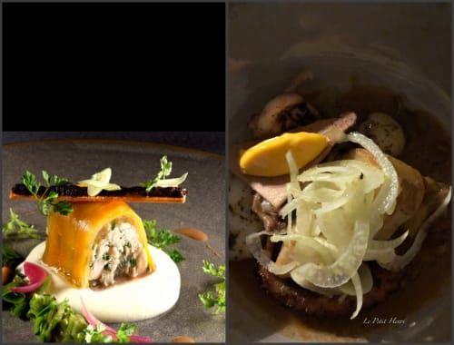 Gastronomisch gerecht van Provence Km28 in Gordes met gele paprika, pâté, gesneden ui en kruidengarnituur