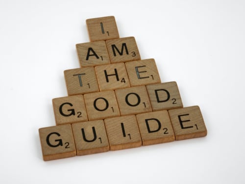 Wooden Scrabble tiles spelling 'I am the good guide' at Au Gite d'Isigny bed and breakfast in Isigny-sur-Mer
