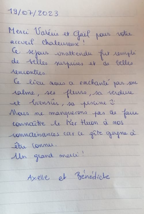 un avis très positif suite à un séjour dans le gîte de Ker Huon,  Gîte avec piscine privée, couverte et chauffée, location de vacances, côte de granit rose – côtes d'armor - bretagne - Perros Guirec Tréguier Trégastel Paimpol