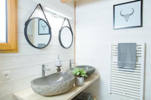 Treehouse Bathroom with Stone Sinks | Luxury Treehouse Holidays in France 