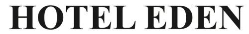 Logo Hotel Eden in elegante tipografia serif nera, lussuoso hotel a Vignola, Italia