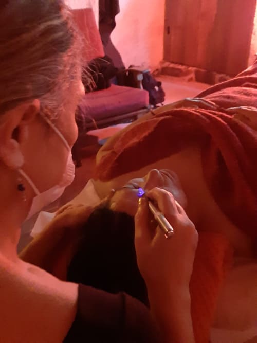 Guests enjoying a spa treatment with warm lighting at CasaRosada B&B in Vidracco, Italy