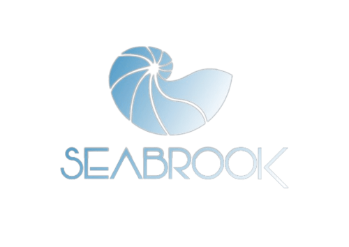 Seabrook Lodge logo featuring stylized blue nautilus shell design, hotel in Clifden, Co. Galway Ireland