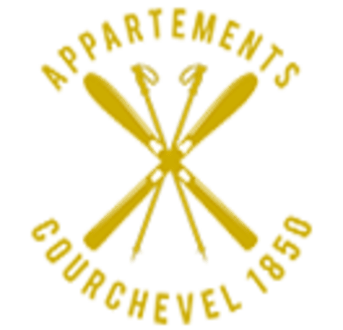 Logo de la Résidence Le Pacha Courchevel 1850 avec rames croisées et lettres dorées sur fond blanc