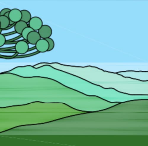 Morros e montanhas verdejantes de Campos do Jordão com árvore em céu azul claro no hotel Paraíso nas Montanhas