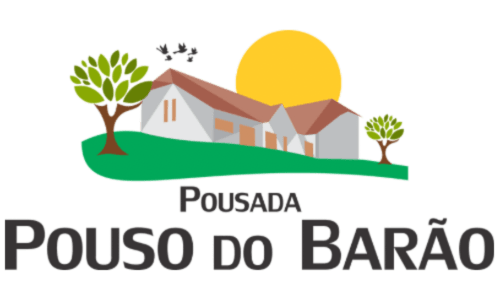 Logo do hotel Pouso do Barão com casa rural, árvores e sol em Domingos Martins
