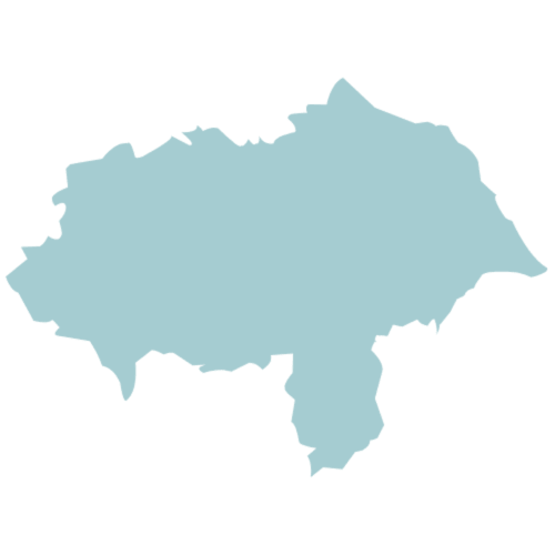 Map silhouette of Turkmenistan in teal blue on white background