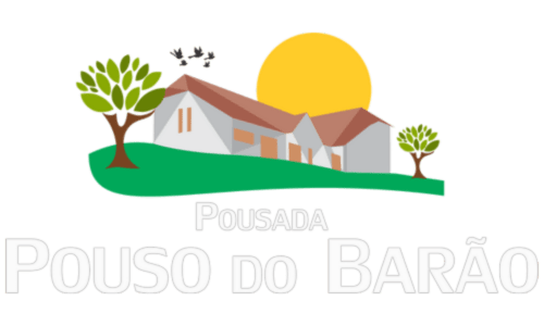 Logo do hotel Pouso do Barão com casa, paisagem verde, árvores e sol em Domingos Martins