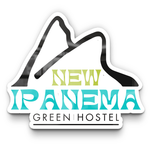 Logo do New Ipanema Green Hostel com silhueta de montanha, Rio de Janeiro