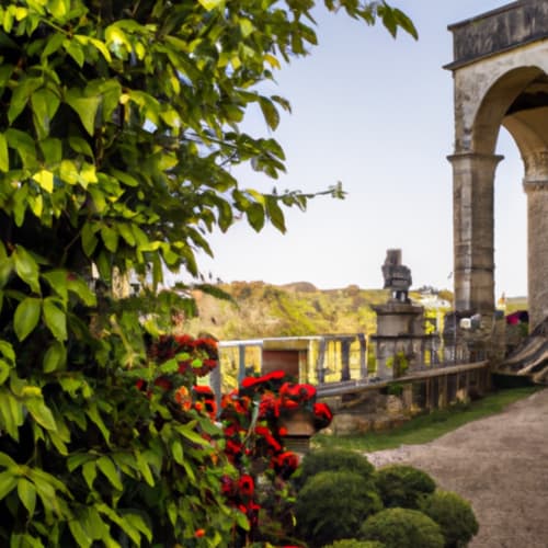 Monument historique entouré de jardins verdoyants