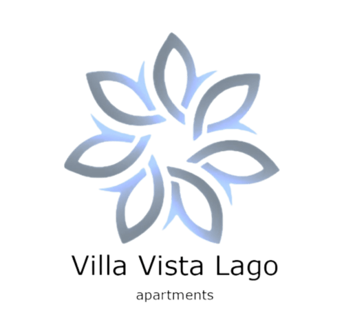 Logo di Villa Vista Lago con design di foglie blu e grigio, Bellano, Como