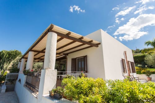 White Mediterranean villa with pergola terrace, Sant'Andrea Valderice, Sicily