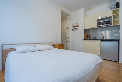 Studio à Toulouse avec lit queen-size, kitchenette et équipements modernes : TV et micro-ondes