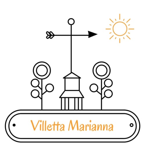 Villa Villetta Marianna a Bari con sole, bussola, alberi e illustrazione di chiesa
