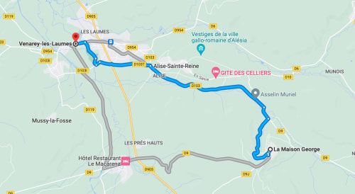 Kartenroute von Venarey-les-Laumes zur La Maison George nahe Flavigny-sur-Ozerain, Frankreich