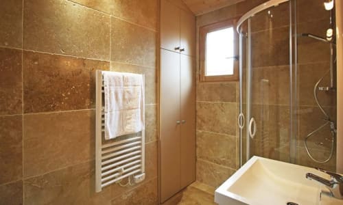 Salle de bain, pierre, bois, Chalet