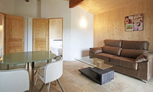 Salon, pierre, bois, Chalet, canapé-lit
