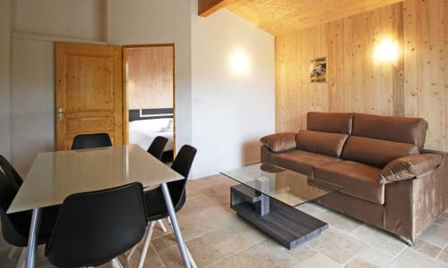 Salon, pierre, bois, Chalet, canapé-lit