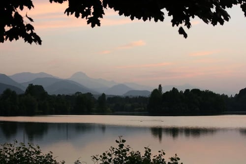 Couché de soleil lac de Montréjeau, Lac, Pyrénées, Haute-Garonne, Occitanie 