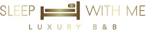 Logo di SleepWithMe Luxury B&B con icona di letto, branding ospitalità Pisa Italia