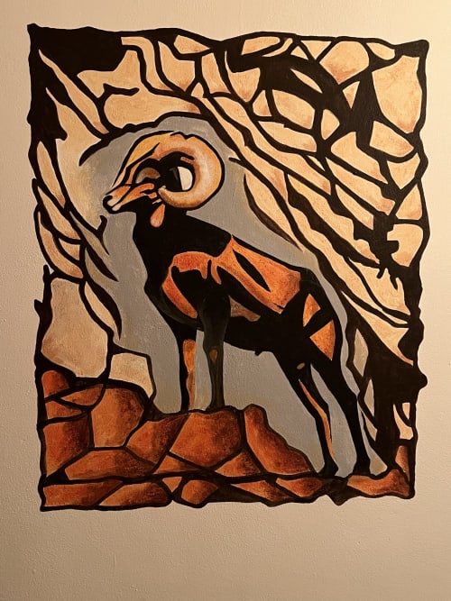 Obra de arte de carnero del desierto en Hotel Boutique BajaReal, La Paz, Baja California Sur, México