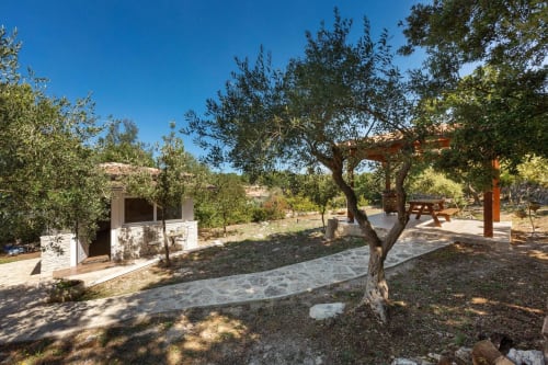 Giardino di Villa Margherita con ulivi e vialetti in pietra a Santeramo in Colle