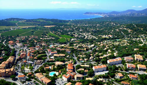 Aerial view of Villa Sigahi B&B nestled in La Croix Valmer with coastal French Riviera landscape