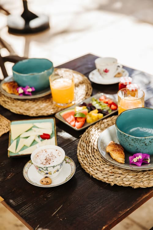 healthy breakfast Terrace pool view  La Bohemia del rio, Ibiza boutique hotel
