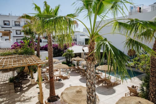healthy breakfast Terrace pool view  sunbeds cocktails La Bohemia del rio, Ibiza boutique hotel