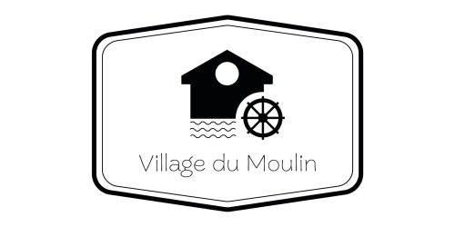 Logo Le Village Du Moulin avec une maison et roue de navire, incarnant le charme côtier de ce gîte à Sizun
