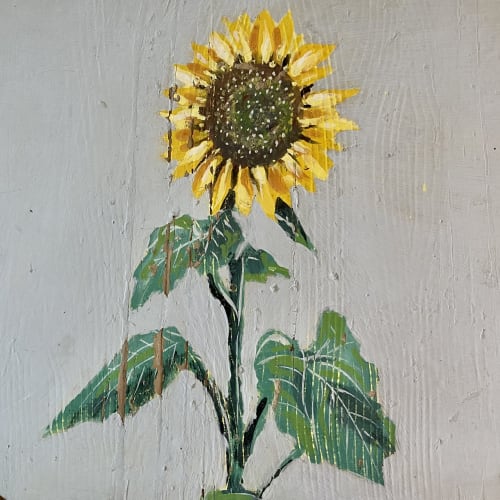 tournesol motif peint sur planche en bois dans le mas des olivades