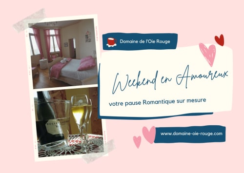 Domaine de l'Oie Rouge romantic weekend package featuring bedroom and champagne in Loire Valley